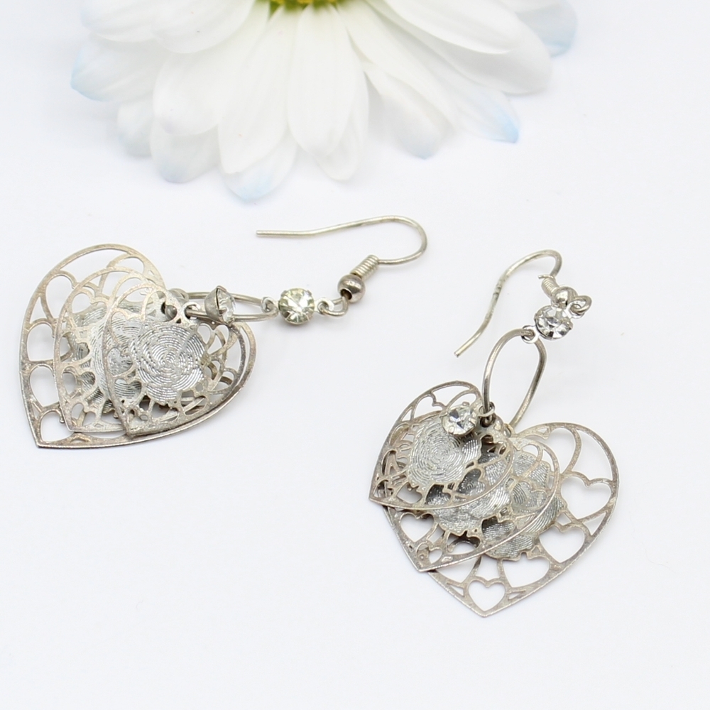 Vintage 3-D heart earrings